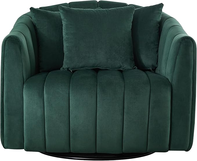 40 Inch Barrel Swivel Chairs with 3 PillowsGreen Velvet Swivel Chairs for Living RoomModern Accent ChairLarge Armchair 350lbs