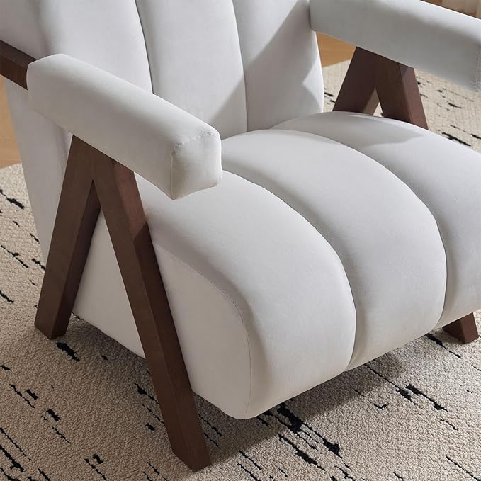 Modern Upholstered Accent Chair Comfy Tufted Arm Chair with Solid Wood Frame Upholstered Living Room Chairs with Thick Cushion Single Sofa for Living Room Bedroom Balcony