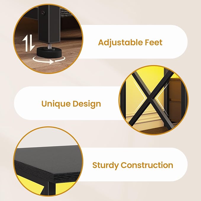 BTHFST TV Stand with LED Lights &amp Power Outlets for TVs up to 80 Inches 6 Fabric Drawers Entertainment Center with Open Storage Shelves 63 TV Media Console Table for Living Room Bedroom Blac
