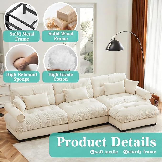 SoarFlash SorFlash Sectional Sofas Couches for Living Room L Shaped Couch Sofa Set Small Couches for Small Spaces Apartment with Movable Ottoman Beige
