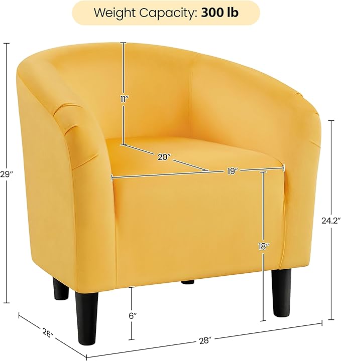 Yaheetech Barrel Chairs Velvet Accent Chairs with Soft Padded Armrest for Living Room Bedroom Waiting Room Office Set of 2 Yellow