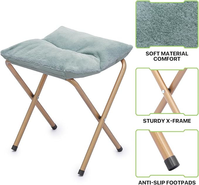 Magshion Folding Saucer Chair for Adults with Ottoman Circle Reading Chair for Bedroom Living Room &amp Dorm Furry Comfy Accent Seat with Metal Leg &amp Thick Padded for Small Spaces (Teal 2 Pac