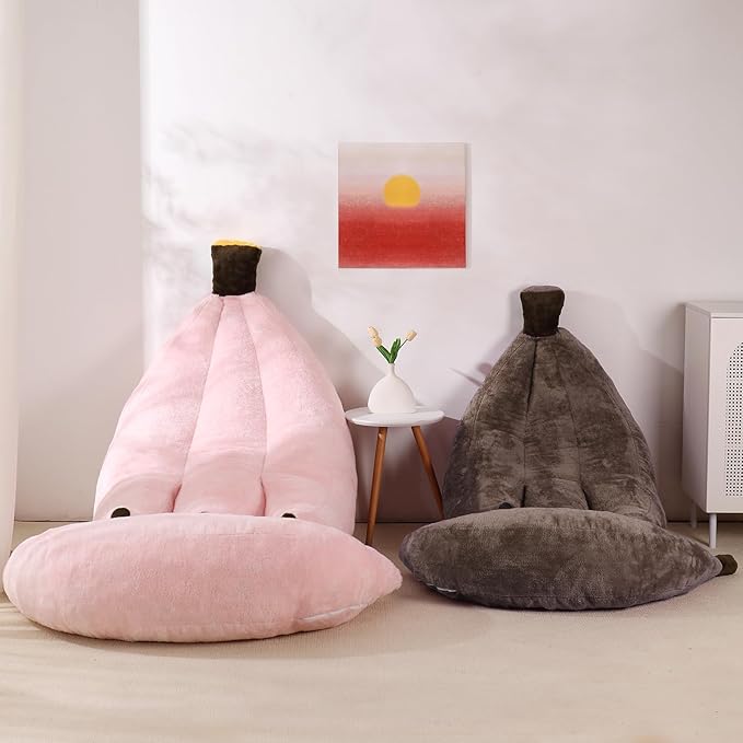 Banana Bean Bag Chair with Ottoman Floor Sofa Bed with Footrest Comfy Convertible Lounger for Teens &amp Adults Plush Couch for Bedroom Living Room or Dorm M-Coffee