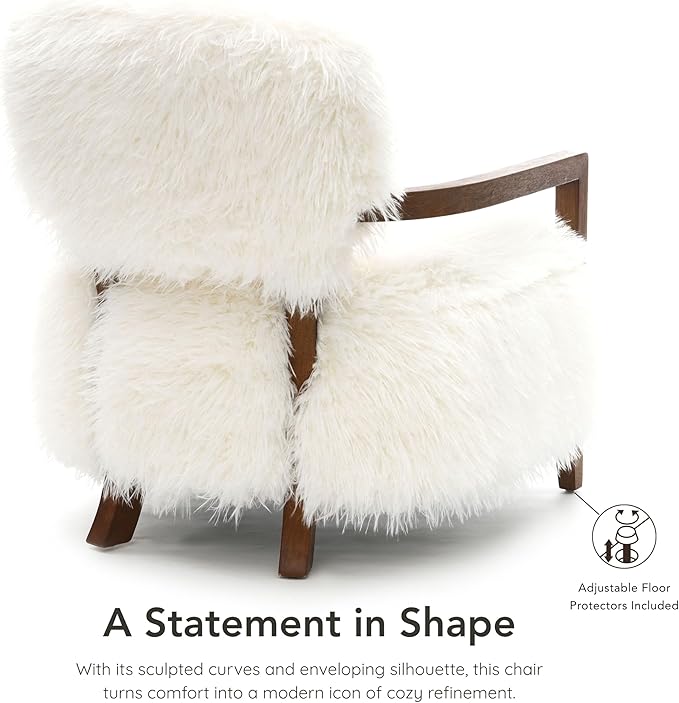 Furniture of America Ramos Modern Accent Chair with Ultra Soft Faux Fur Long-Haired Accent Sofa Tight Seat and Back Single Couch Fluffy Living Room Seating No Assembly Needed White