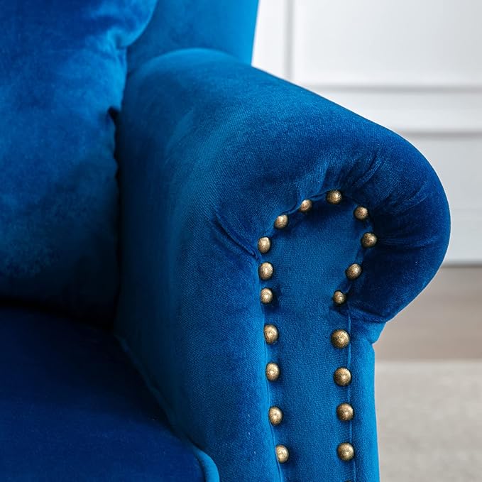 Accent Reading Arm Chairs Midcentury Modern Comfy Corner Sofa Chair Wingback Waiting Room Club Chair with Tufted Back for Living Room/Bedroom/Reception Room Velvet Blue