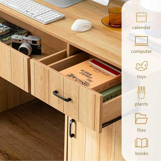 Desks with Drawers 47 inch Farmhouse Style Office Desk with File Drawer &amp Storage Cabinet - Home Computer Workstation Natural Oak