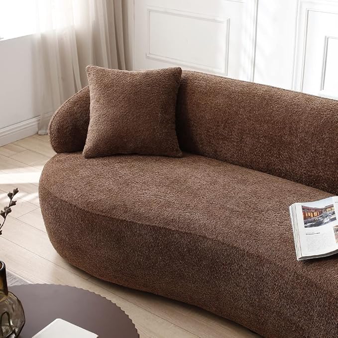 Curved Sofa Couch 86.6 3-Seater Modern Boucle Sectional Couch Comfy Cloud Upholstered 3 Seat Leisure Cushion Sofa with Pillows for Living Room Bedroom Office ApartmentBrown