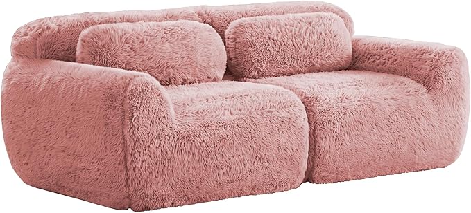 80.4-Inch Boneless Love Seat Couches in a Box Modern 2 Seat Floor Modular Foam Cloud Sofa Faux Fur Loveseat Couch W/Angle Armrests for Home Apartments Bedroom