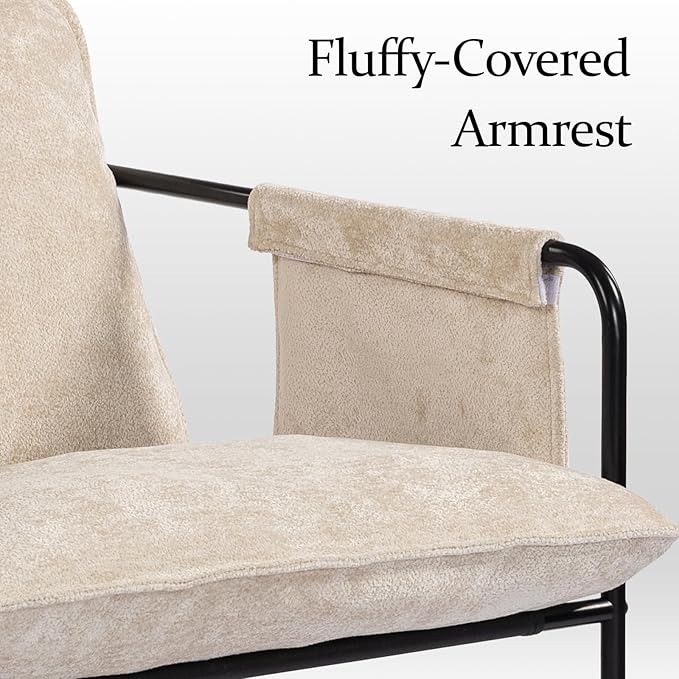 Modern Accent Chair Comfortable Living Room Chairs with Armrests Lounge Chair with Metal Frame Chenille Upholstered Bedroom Reading Chair