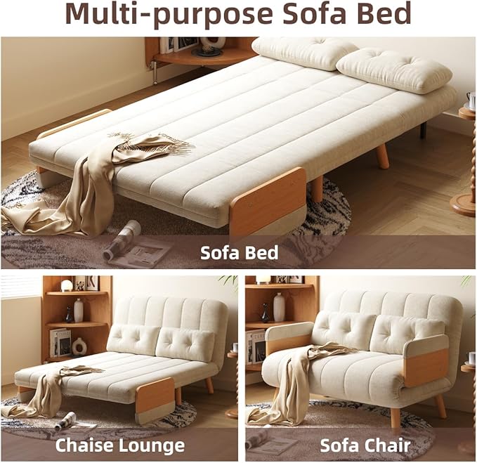 Convertible Lounger Fold-Out Sofa Bed 3-in-1 Sleeper SofaAdjustable Backrest Modern-Style Sofa for Small Spaces Bedrooms &amp Offices(Beige43.31)