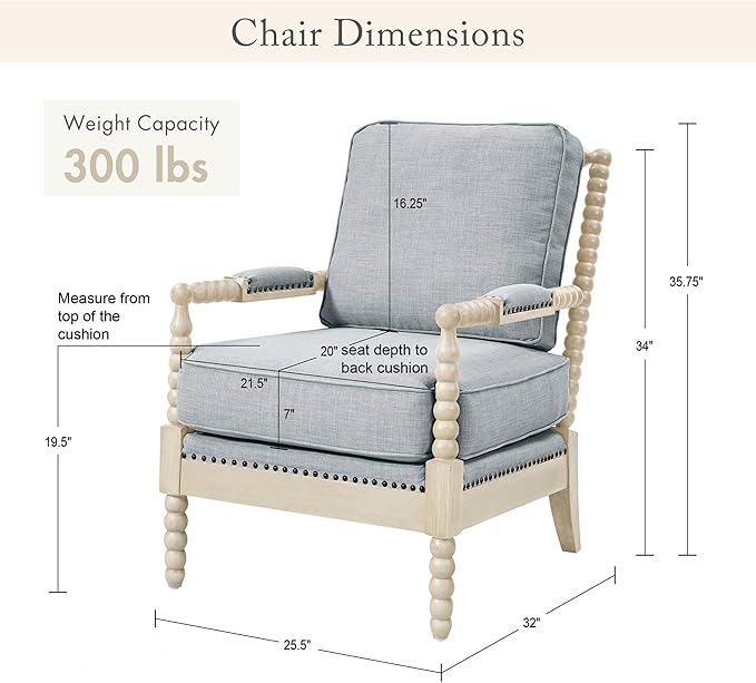 Madison Park Accent Chairs for Living Room Farmhouse Modern Armchair Solid Wood Antiqued Finish Upholstered Seat Removable Bedroom Lounge for Reading 25.5 W Light Blue/Antique Cream