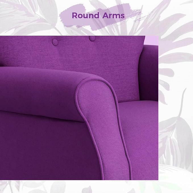 MELLCOM Fabric Living Room Chair Modern Upholstered Accent Chair with Solid Wood Legs and High Back Single Sofa Club Chair for Living Room Bedroom and Home Office Purple