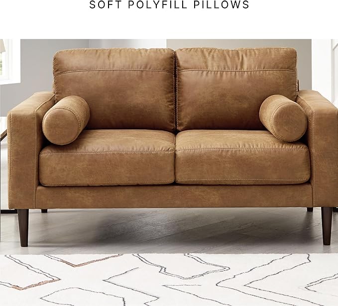 Signature Design by Ashley Telora Modern Faux Leather Loveseat with 2 Bolster Pillows Dark Brown