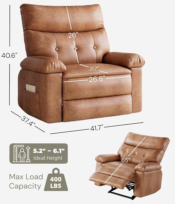 GarveeHome Oversized Recliner Chair 27 Extra Wide Manual Recliner with Heat and Massage 400lbs Heavy Duty PU Leather Single Sofa Large Lazy Chair for Big and Tall Adults Living Room &amp Bedroom