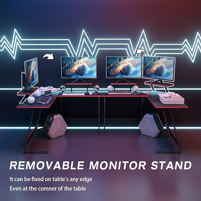 Homall L Shaped Gaming Desk Computer Corner PC Desk Table with Large Monitor Riser Stand for Home Office Sturdy Writing Workstation (Black 47 Inch)