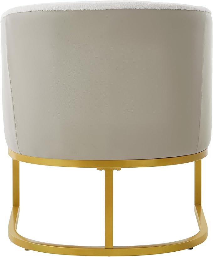 Modern Accent Chair with Gold Metal Frame Cozy Armchair Upholstered Reading Chair with Ergonomic Curved Backrest for Living Room Office (Beige-36)