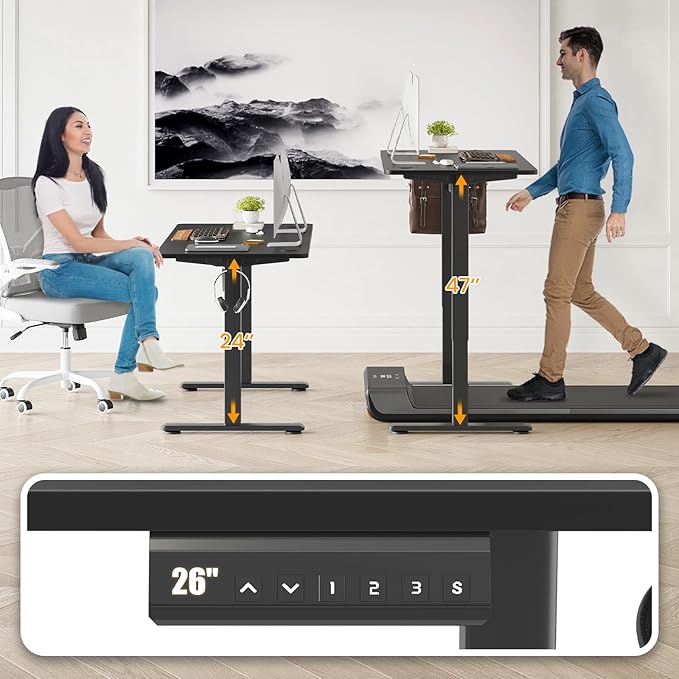 Electric Standing Desk 48 x 24 Inches Height Adjustable Sit Stand Up Desk Home Office Computer Desk Ergonomic Rising Computer Table for Work Home Office (Black)