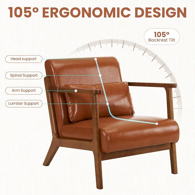 MOJAY Modern Accent Chair with Ottoman PU Leather Upholstered Armchair Living Room Chair for Bedroom Balcony Reception