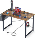 AODK 32 inch Small Computer Desk with Power Outlet for Small Spaces Home Office Student Laptop PC Writing Desks with Storage Bag Headphone Hook Vintage