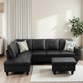 L-Shaped Sectional Sofa with Movable Chaise &amp Storage Ottoman Leather 3-Piece Modular Convertible Couches for Living Room Black