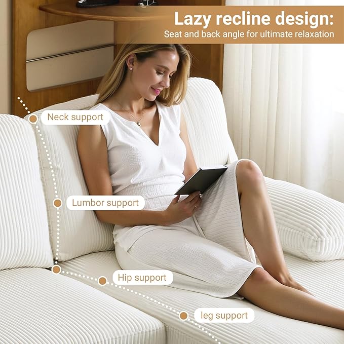 VINGLI 110' U Shaped Comfy Sectional Couch Double Chaise Sofa in Corduroy Fabric for Apartment 4-Seater Upholstered Couch with Memory Foam Modern Couches for Living Room Small Space Beige