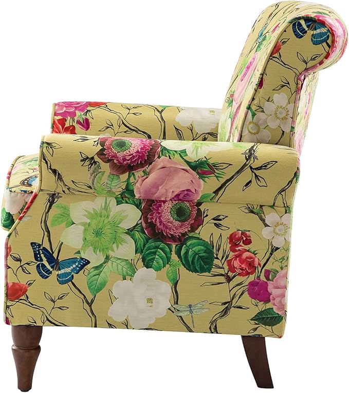 Wingback Accent Chair with Wood Legs Modern Comfy Upholstered Armchair with Removable Cushion and Nailhead Trim Floral Pattern Single Sofa Reading Chair for Living Room Bedroom