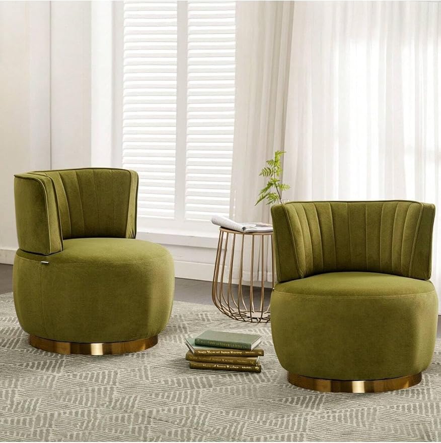 KINFFICT Velvet Swivel Barrel Chair Set of 2 Mid Century Modern Arm Chairs 360 Swivel for Living Room Lounge Hotel