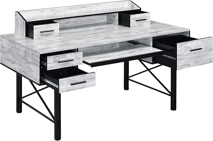Antique White and Black 5-Drawer Computer Desk - Office Storage &amp Home Decor