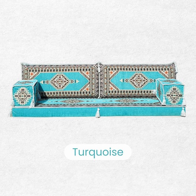 Single Arabic Floor Seating Cushions Arabic Majlis Floor Sofa Reading Nook Loveseat Sofa Single Floor Couch Ottoman Floor Pillows (Turquoise)