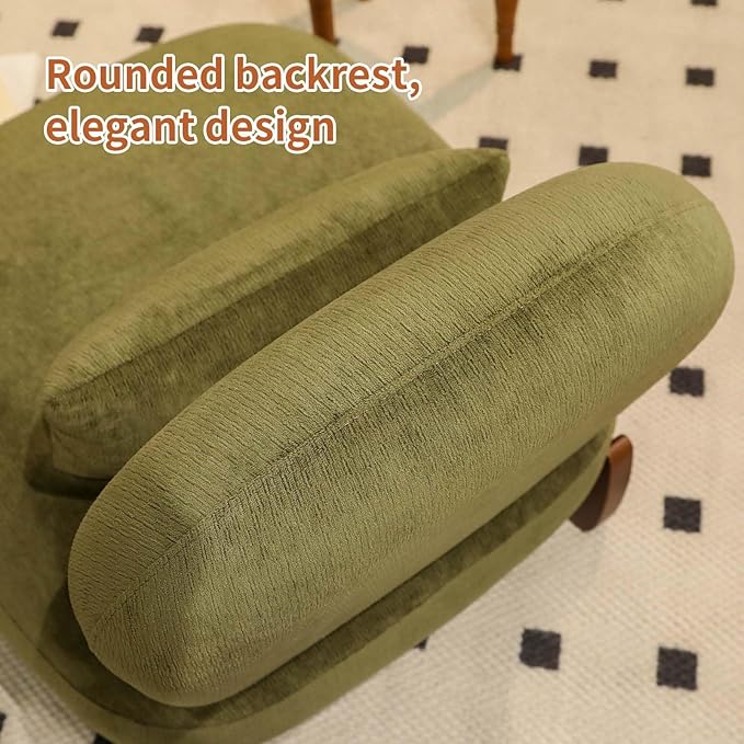 Upholstered Armless Accent Chair for Living Room Modern Comfy Living Room Chairs with Wooden Legs &amp Pillows Lounge Sofa Side Chair for Bedroom Reading (Olive Green 1)