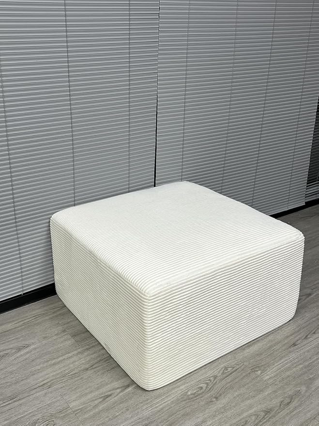 79 Convertible Sofa Bed for Small Spaces No Assembly 5-in-1 Modular Futon with Fixed Frame Removable Armrests &amp Memory Foam Mattress Corduroy Sleeper Couch (White-Ottoman)