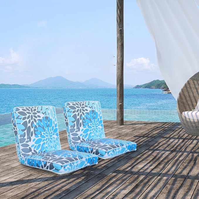 JMGBird Floor Chair with Back Support - Adjustable 5-Position Gaming Chair Waterproof Light Blue Floral Print Indoor Outdoor Meditation Cushion