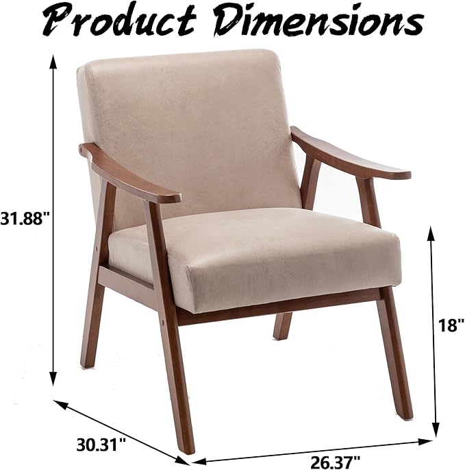 Mid Century Modern Accent Chair Upholstered Armchair Comfy with Wood Legs Siting Chair with Soft Cushion PU Leather Side Chairs for Living Room Bedroom Office (Microfiber Light Camel)