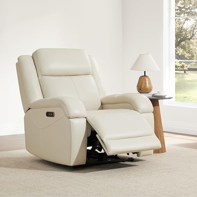 Watson &amp Whitely Genuine Leather Power Recliner Chairs for Adults Wall Hugger RV Recliner with Power Headrest &amp Charging Ports Electric Recliner Sofa Chair for Living Room Cream