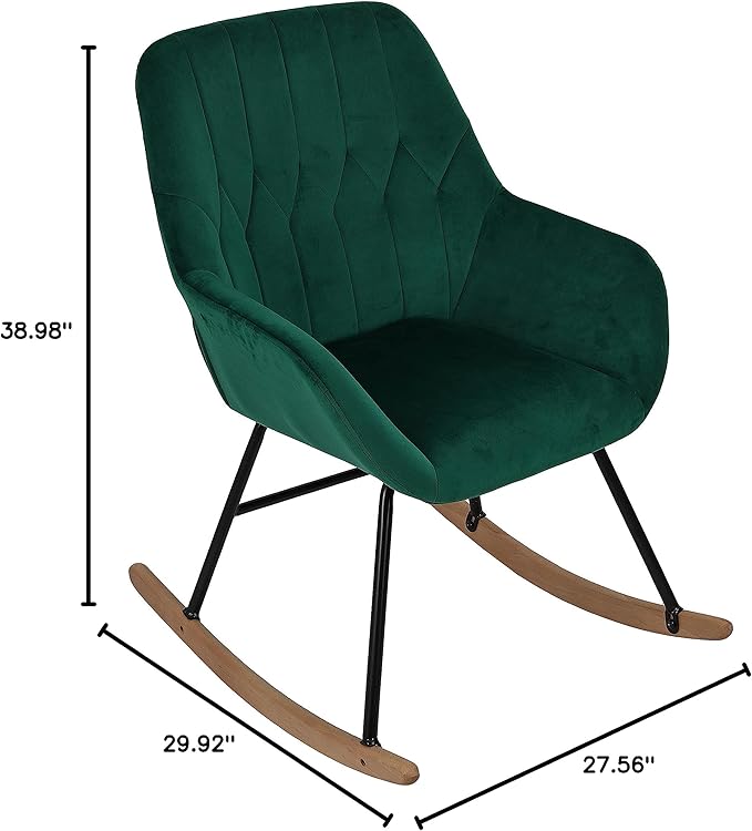 LuxenHome Modern Accent Velvet Chairs Upholstered Green Rocking Chair Dining Chairs Single Sofa Arm Chair for Living Room Bedroom Leisure Lounge Chairs with Metal Stand