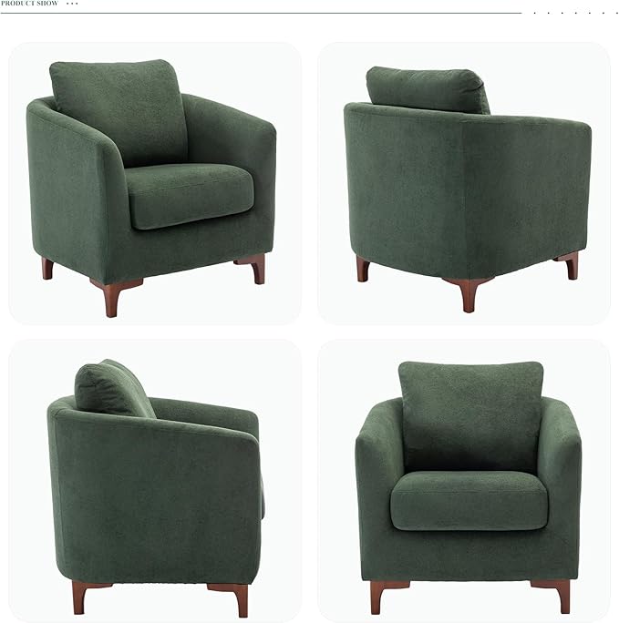COLAMY Sherpa Accent Chair with Storage Ottoman Set of 2 Upholstered Barrel Arm Chair with Footrest Modern Living Room Chair with Back Pillow Green