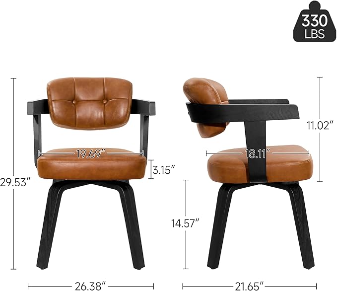 Art Leon Modern Dining Chairs - Set of 2 Mid Century Dining Chairs Faux Leather Upholstered Swivel Dining Chair Comfy Desk Chair No Wheels Accent Arm Chairs for Kitchen Living Room Study Brown