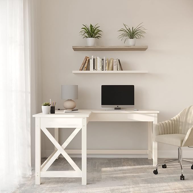 Computer Desk - L-Shaped Desk with X-Pattern Legs - For Office Computer or Craft Table - Desks for Home Office by Lavish Home (White)
