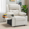 Power Recliner Chair with Vibration Massage &amp HeatUpholstered Faux Leather Single Reclining Sofa with Side Pockets Side Table for Living Room Home Theater (Beige)