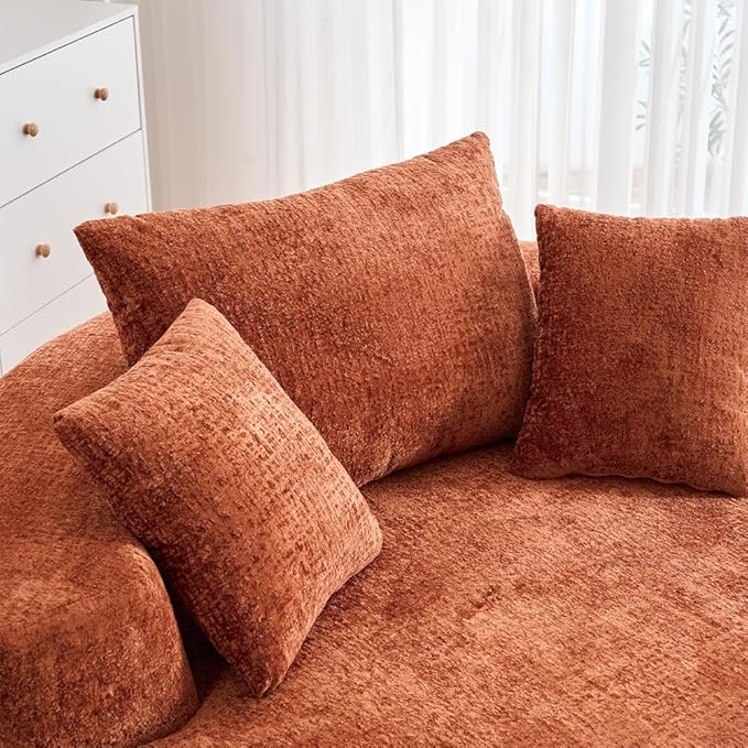 54.3″ Round Swivel Couch Plush Chenille Deep Seat Cozy Reading Chair XL Modern Oversized Swivel Accent Barrel Chair for Living Room Bedroom Lounging (Orange)