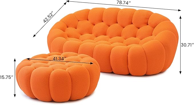 WJShome 79.5 Comfy Small Loveseat Sofa and 42.5 Foot Rest Ottomans Chair for Small Spaces Modern Sponge Floor Lazy Sofas Couch for Bedroom Living Room No Assembly Deep Seat Couches Orange