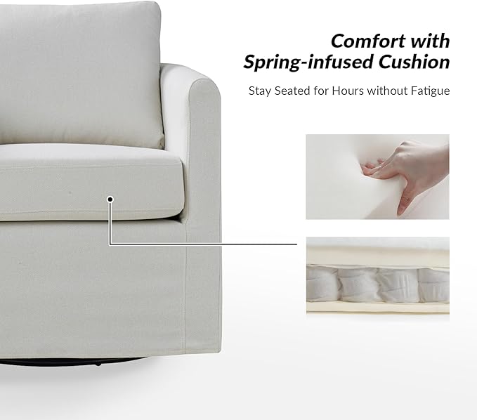 HULALA HOME 360-degree Swivel Accent Chair Set of 2 with Removable CoverRound Barrel Swivel Chair with Wide UpholsteredComfy Side Chair Sofa Chair for Living Room White