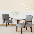 Accent Chairs Set of 2 with Side Table Modern Accent Armchair with Fabric Upholstered and Solid Wood Armrest Reading Leisure Arm Chair for Living Room Bedroom Waiting Room (Grey)