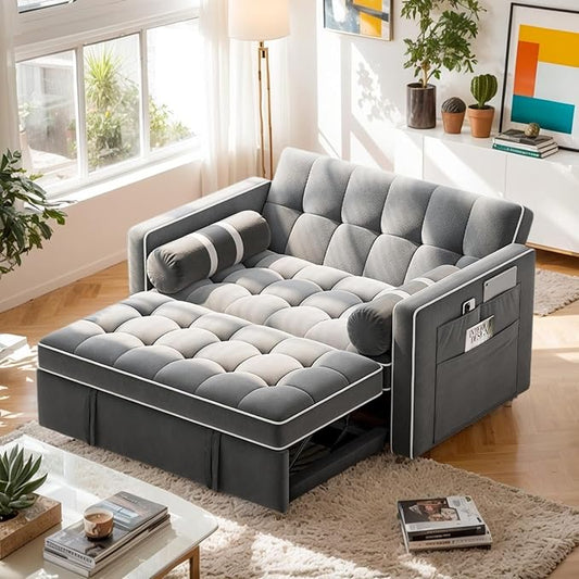 Pipishell 3 in 1 Convertible Sleeper Sofa BedPull Out Couch for Living Room with USB Ports &amp Side PocketsAdjustable BackrestVelvetLoveseat Sofa BedFuton CouchesBlack