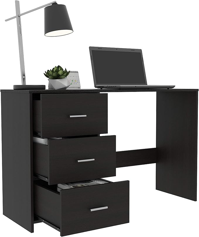 Classic 3 Drawers Writing Work Study Desk with Two Shelves for Home Office Living Room 17 72''W X 17 72''D Black