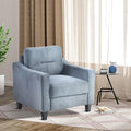 Upholstered Single Sofa ChairMordern Armchair with Wooden Legs for Living RoomBedroom and OfficeBlue Grey