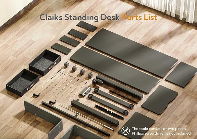 Claiks Standing Desk with Drawers Stand Up Electric Standing Desk Adjustable Height Sit Stand Desk with Storage Shelf and Splice Board 48 Inch Black