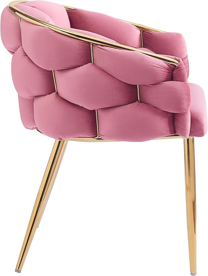 Christopher Knight Home Middlemist Barrel Accent Chairs Luxury Velvet Armchairs Modern Upholstered Chairs with Gold Legs Knitting Process for Living Room Home Rest Home Office(Set of 2) Pink