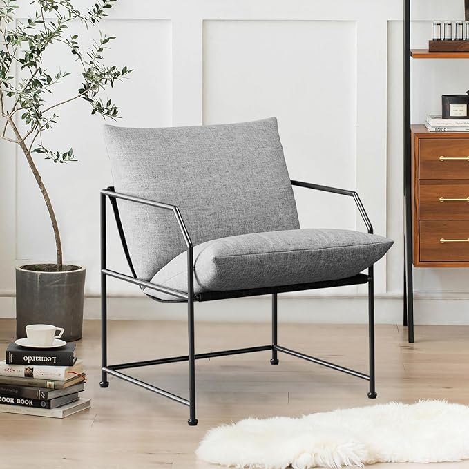 Modern Mid Century Modern Accent Chair Comfy Reading Chair for Living Room Bedroom Upholstered Lounge Chair(Gray 1)