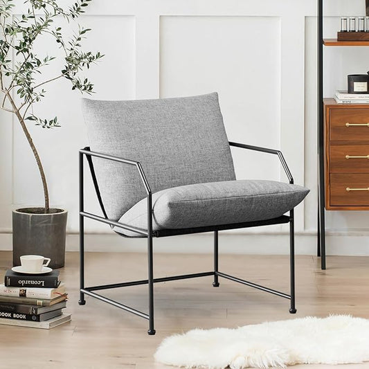 Modern Mid Century Modern Accent Chair Comfy Reading Chair for Living Room Bedroom Upholstered Lounge Chair(Gray 1)